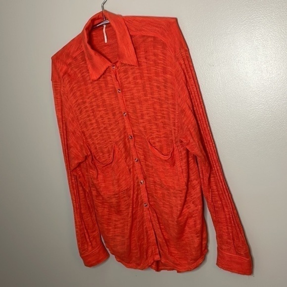 FREE PEOPLE | Women’s FREE PEOPLE Ultra Thin Orange Button Down Shirt Size M - Picture 3 of 8